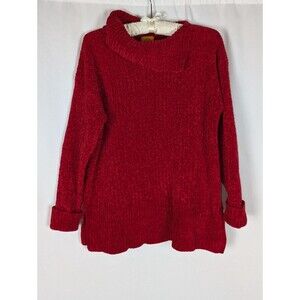 Ruby Rd Dark Red Chenille Split Cowl Neck Pullover Sweater Oversized Slouchy S